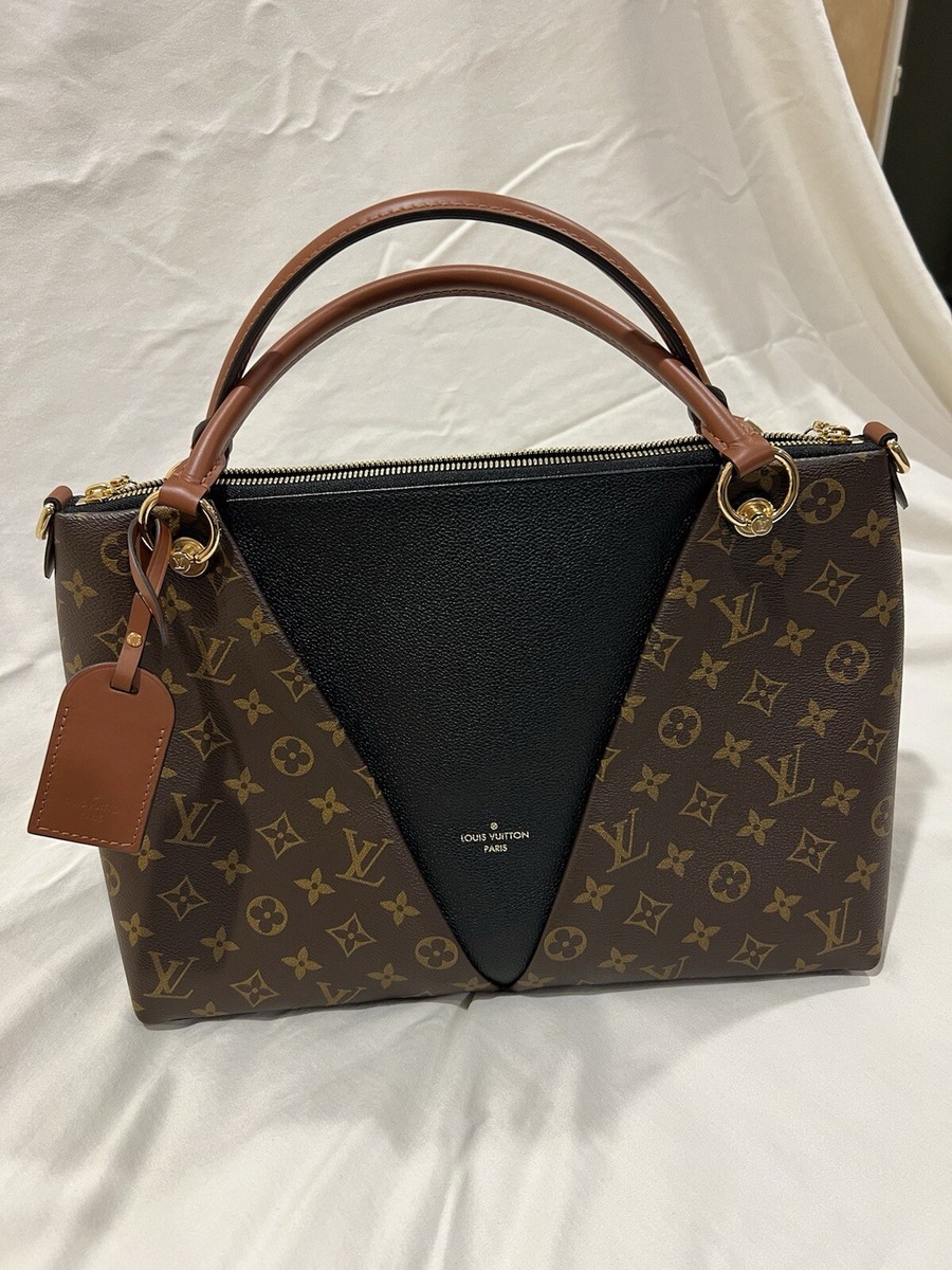 【希少】 LOUIS VUITTON LV Monogram V Tote MM トートバッグ Louis Vuitton V Tote MM Black/Brown Leather/Canvas for sale