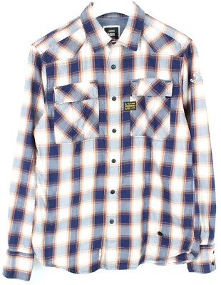 G-Star Deck Windsor Shirt Men Large Checked Snap Closure Spread Collar