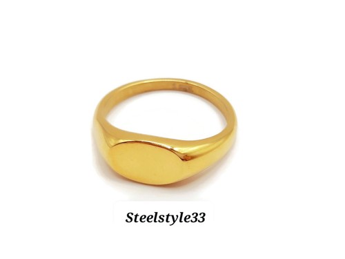 Gold 18k plated SIGNET RING ROUND POLISHED MENS WOMENS Stainless Steel - Picture 11 of 11