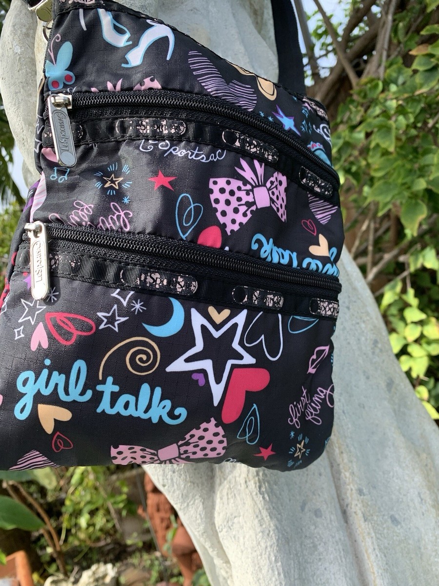 LeSportsac Triple Zip 3 Zipper Crossbody Shoulder Bag Black