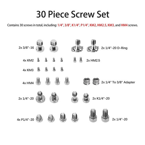 30PCS Camera Screw Set 1/4" M2 M2.5 M3 and M4 Screws for Photography Equipment - Picture 3 of 12