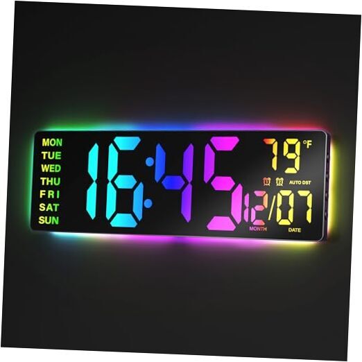 16.5 Inch Digital Wall Clock with Remote and RGB Mood Lighting