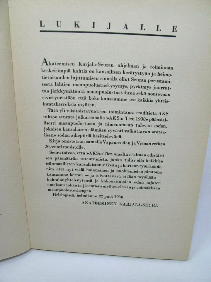 1938 AKS:n TIE Academic Karelian Society Finnish Activists Political Military - Image 4 of 4