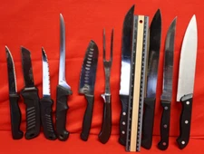 LOT 9 Different Brands & 1 folk - Multipurpose  Kitchen KNIVES. Tag 285k
