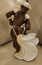 Vintage Mid Century Ceramic Bullfighter Toreador Matador 12½" Brown Ivory Cream