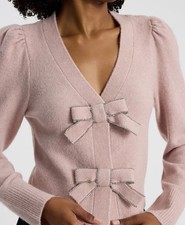New NWT EXPRESS Blush Embellished Rhinestone Bow V-Neck Cardigan sweater S