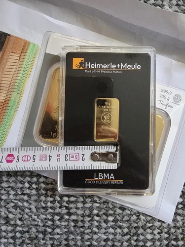  GRAMMGoldbarren 10 g Gramm  999.9 Gold Heimerle + Meule original geblistert