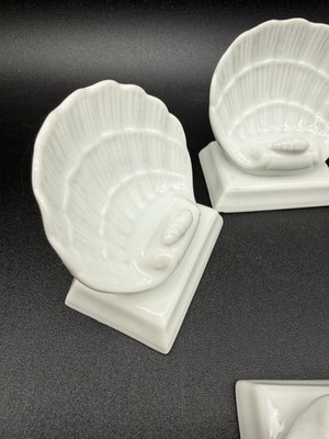 6 Rare Knobler From Japan Sea Shell Porcelain White Nautical Place Card Holders