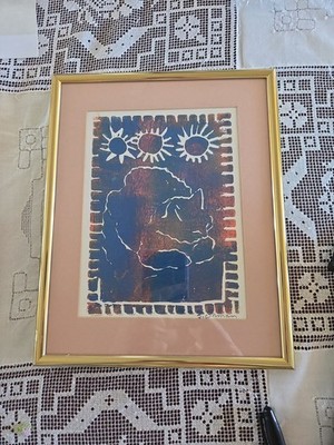 Sleeping Cat Romulous Lino Block Art by S. Orman