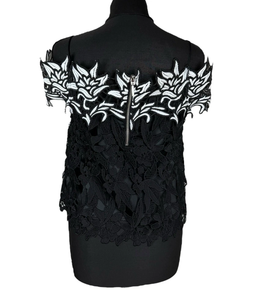 Camiseta sin mangas Topshop negra blanca de encaje floral manga con tirantes para mujer talla 10 del Reino Unido Foto 3 de 4