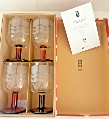 Orla Kiely Etched Wine Glasses Set of 4 Gift Box NEW! | eBay
