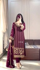 Pure Chinon Silk Ethnic Salwar Kameez Indian Pakistani Beautiful Party Wear Suit