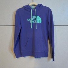 The North Face Women's Purple Pullover Hoodie with Teal Logo and Drawstrings M