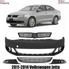 Front Bumper Cover Primed & Fog Lights Kit For 2011-2014 Volkswagen Jetta