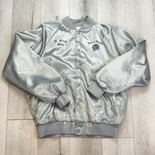 Vintage Auburn Sportswear Satin Bomber Jacket Light Teal Size XL Made in USA