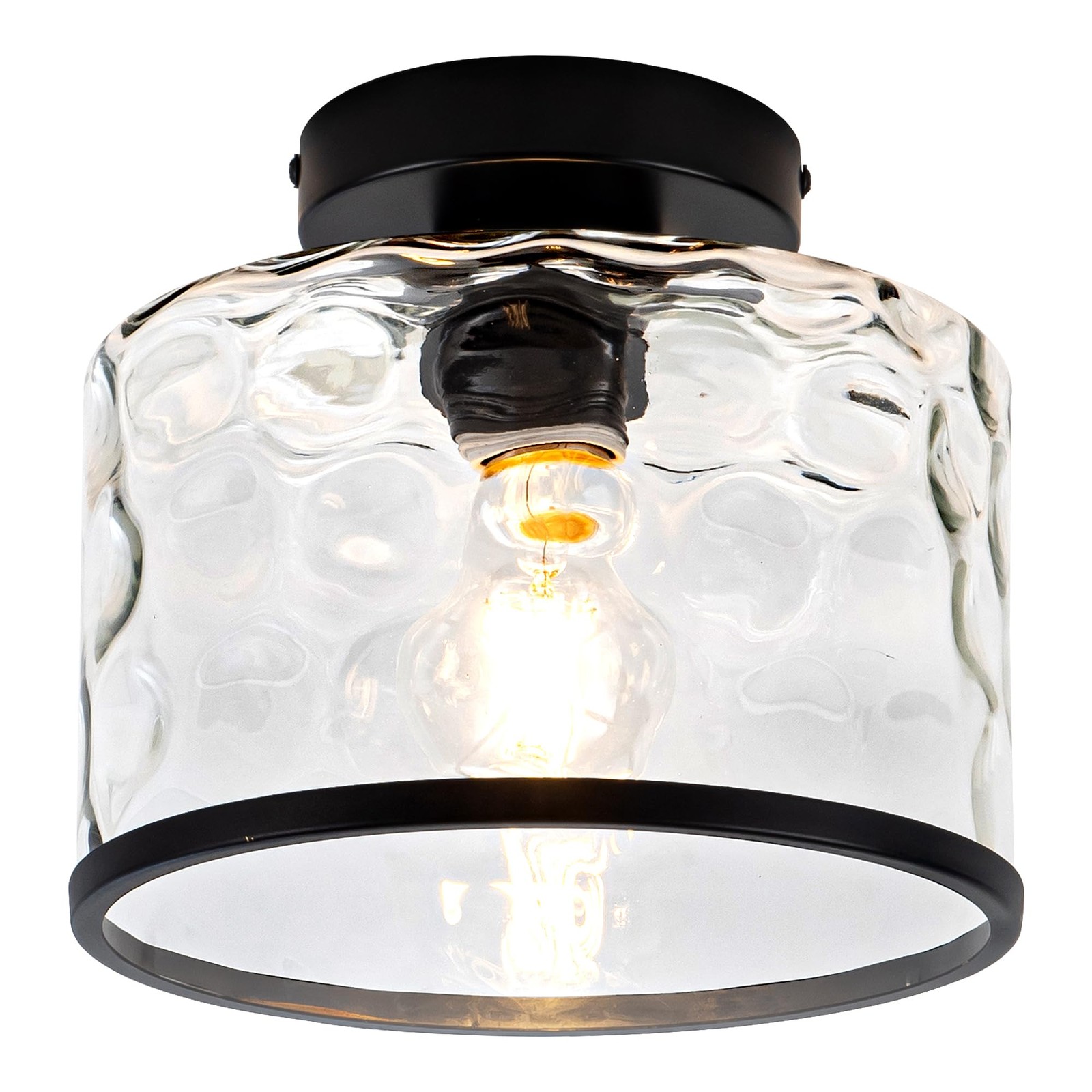 Industrial Semi-Flush Mount Ceiling Light with Clear Hammered Glass
