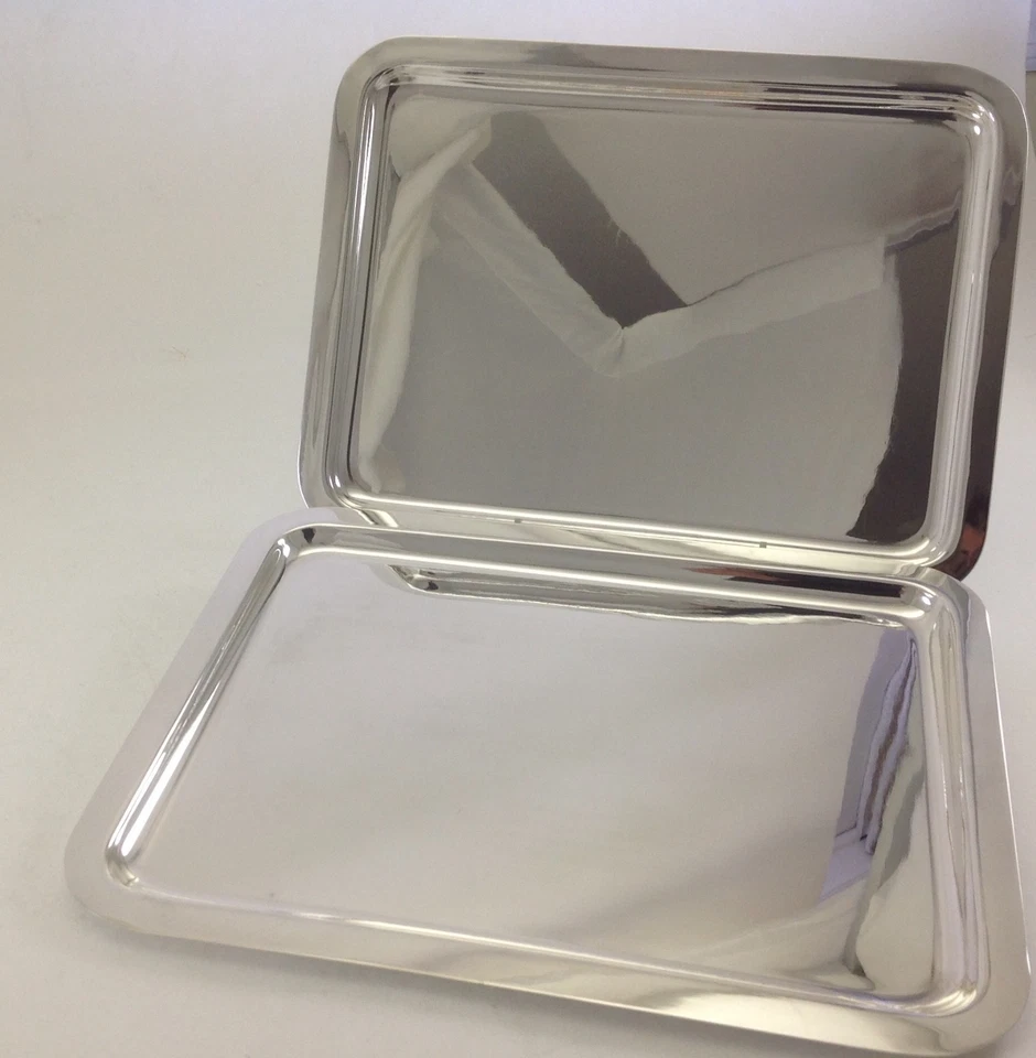 Bandeja de café oblonga plateada, borde crudo/liso. 11 in. Foto 4 de 4