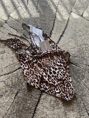 Ladies Misguided Animal Print Swimsuit BNWT Size 12 High Leg - Picture 4 of 5