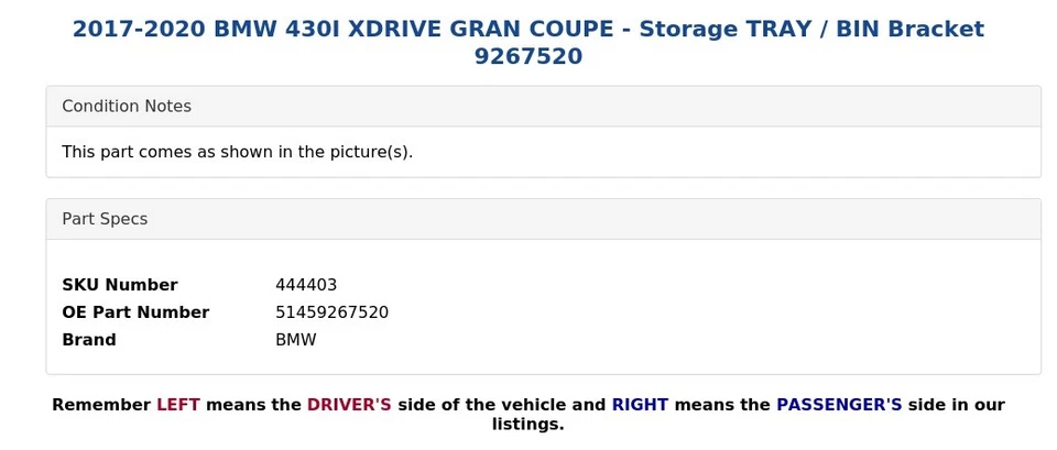 BMW 430I XDRIVE 2017-2020 gran cupé - bandeja de almacenamiento/soporte contenedor 9267520 Foto 4 de 4