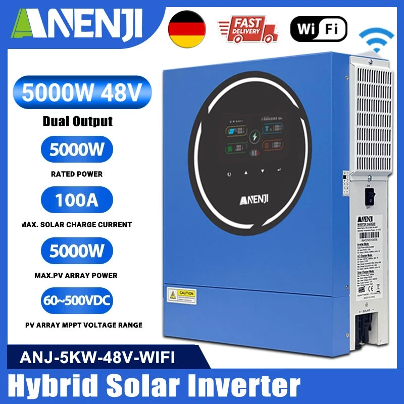 ANENJI 5000W 230Vac 48V Solar Wechselrichter Inverter Hybrid On/Off-Grid 100A MPPT WIFI