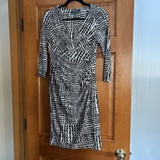 Lauren Ralph Lauren Faux Wrap Dress Size 4 V Neck Side Ruched Stretch Midi Dress