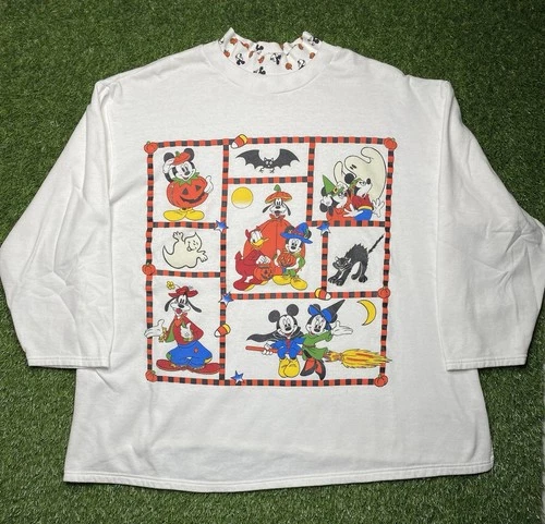 Vintage 90s Disney Halloween Sweatshirt 2X Mickey Minnie Goofy Donald Glows RARE