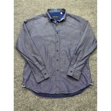 Robert Graham Mens Blue Grey Textured Long Sleeve Button Down Shirt Cotton L