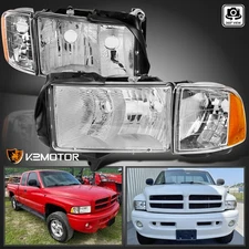 Fits 1999-2001 Dodge Ram 1500 Sport Model Headlights +Corner Lamps Left+Right