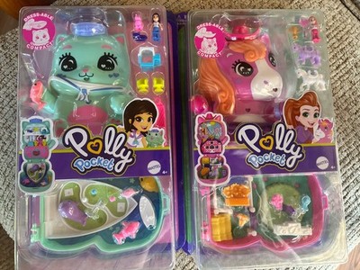 NIB Sealed 2 Set Polly Pocket Dressable Compact Playsets- Horse Barn & Cat House