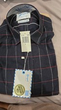 NWT Haspel 1909 Men's S Shirt Windowpane Blue Red USA Made Factory Fold Heritage