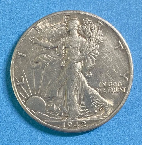 1942 D Walking Liberty Extra Fine 90% Silver Half Dollar 50c US Coin