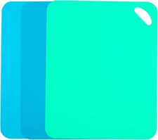 Plastic Flexible Cutting Mats for Kitchen, 3pcs Color Coded Chopping Board Set, 