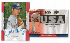 2009 UPPER DECK BASEBALL USA NATIONAL TEAM ROBBIE RAY TRIPLE. JERS + AUTO CARD