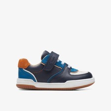 Clarks Boys Fawn Craft Toddler Navy Combination Trainers,Riptape Leather Casual