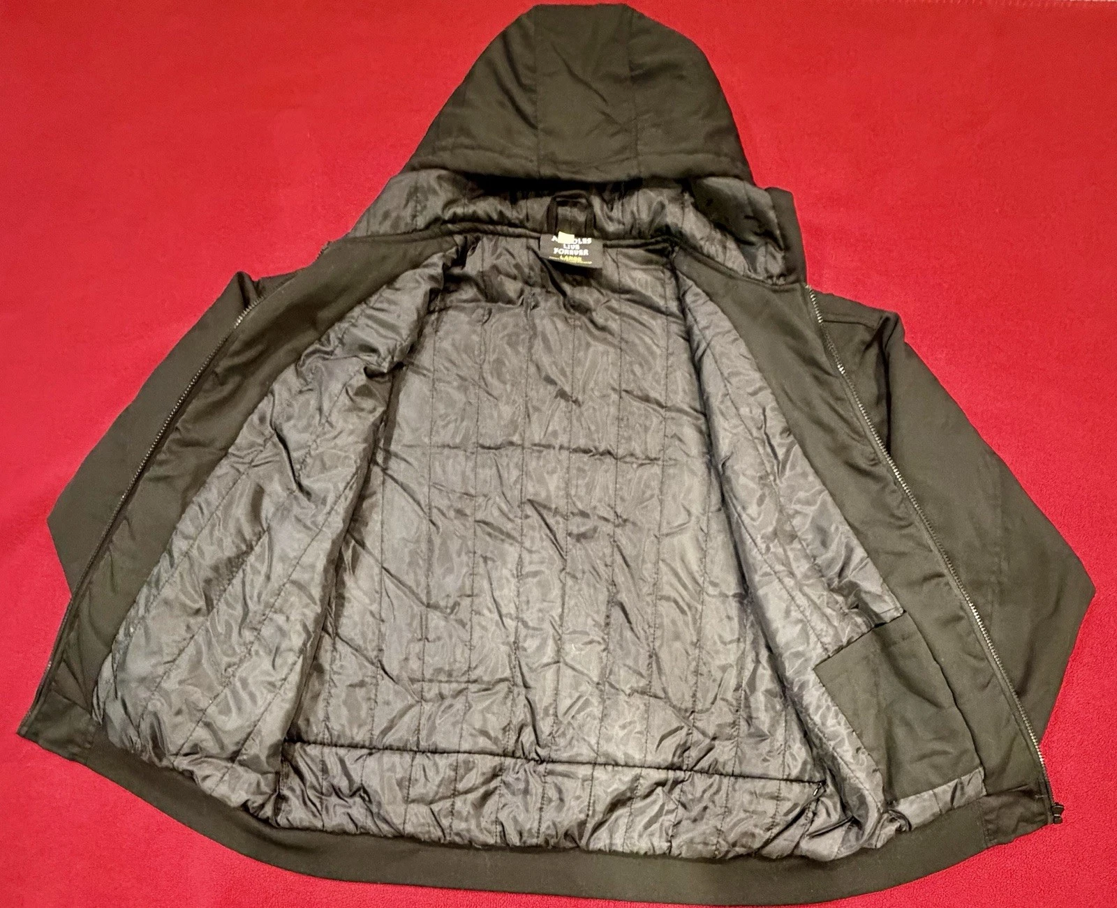 A****** Live Forever Jacket Mens Large Black Quilted Hoodie Embroidered Full Zip image 5