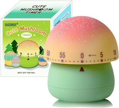 NUOSWEK Mechanical Kitchen Timer, Cute Mushroom Timers for Kids, Wind Green