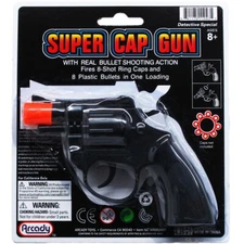 8 Ring Shot Cap Gun Black Novelty Police Pistol Revolver - Plastic - Orange Tip