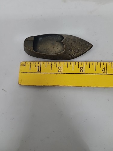 Vintage Solid Brass Indian Made Etched Antique Ash Tray Slipper Shoe - Picture 8 of 9