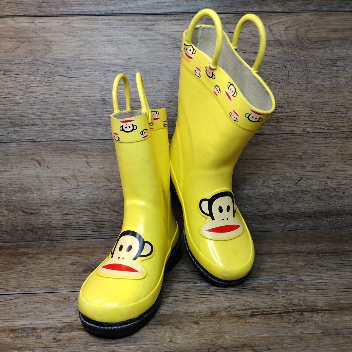 Paul Frank Kids Rain Boots Yellow Julius Monkey Waterproof Kid Sz