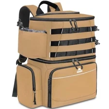  Fishing Backpack Tackle Box, Water Resistant Fishing Storage Bag with Khaki