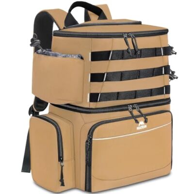  Fishing Backpack Tackle Box, Water Resistant Fishing Storage Bag with Khaki