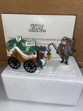 Vtg Chelsea Market Mistletoe Monger & Cart Accessories Set Of (2) Department 56