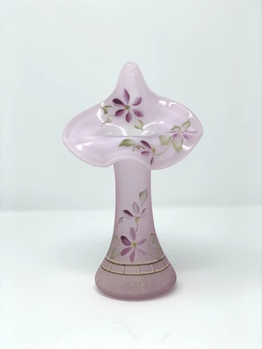 FENTON ROSE OPALESCENT TULIP / PULPIT VASE HAND PAINTED and SIGNED