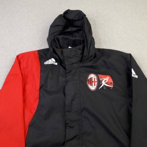 AC Milan Mens Jacket Small Black Red Adidas Fotball Training Sports Rain Coat - Picture 2 of 17