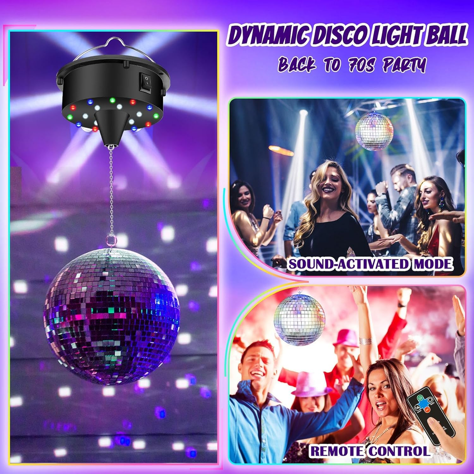 10 RPM Disco Ball with Motor and Mirror Ball — Plug/Battery Powered