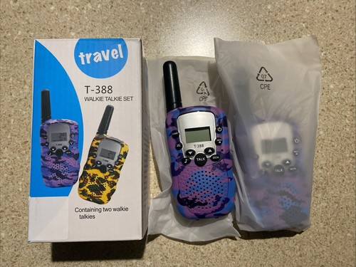 T-388 2-Piece Multi Channel Walkie Talkie Set w/Built-in Light Purple Black Camo