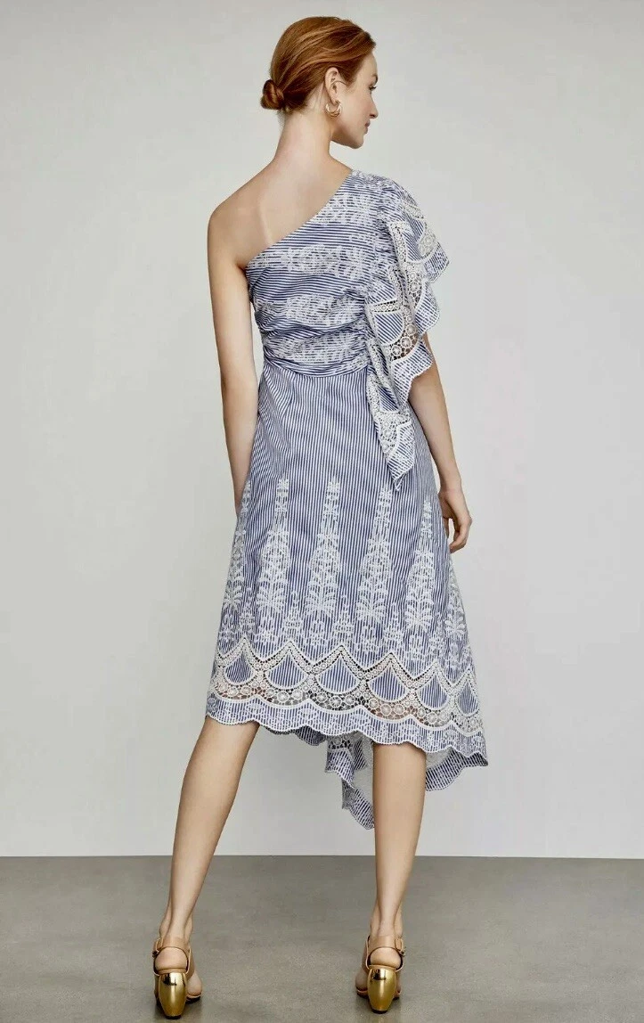 Bcbg embroidered one store shoulder gown