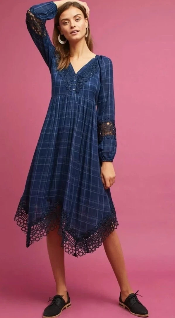 Anthropologie AKEMI & KIN Midi Dress Womens SZ 6 Navy Plaid Lace Boho
Opens in a new window or tab