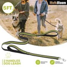5 FT Heavy Duty Dog Leash Reflective Leash Green Training Pet Leash w/2 Handles