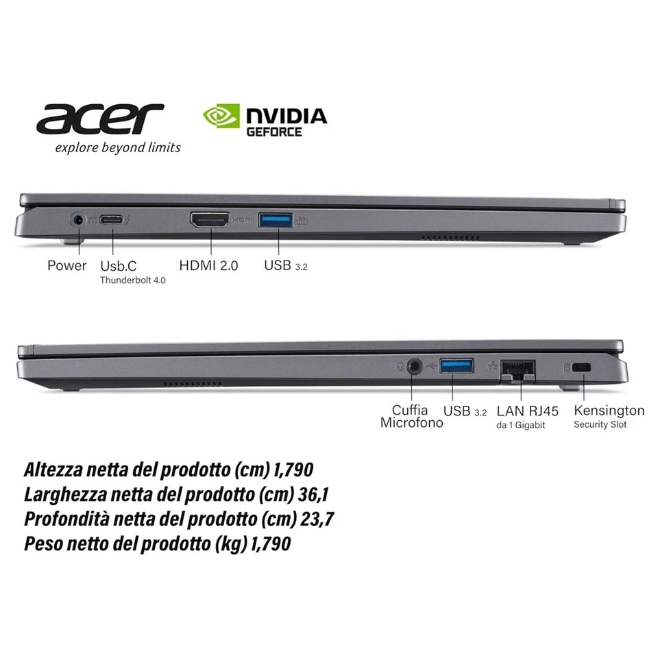 Notebook Acer Intel Core i7-1355U 10 Core RAM 32GB SSD 1TB RTX 2050 Finger Retro - Immagine 4 di 4